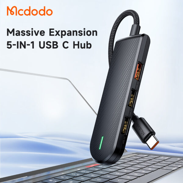 Mcdodo 5 in 1 USB-C HUB Docking Station ( USB2.0*2, USB3.0*1, SD/TF Card Slot*1 ) - Image 2
