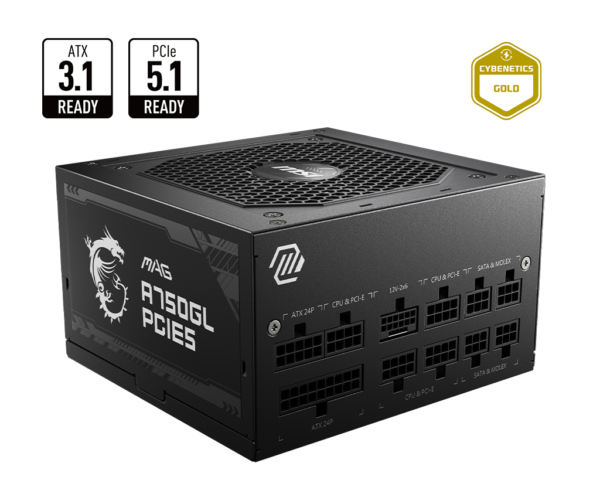 MSI POWER SUPPLY MAG A750GL PCIE5( 750W / 80 Plus Gold / Fan 120mm / ATX 3.0 / PCIe 5.0 / Full Modular )