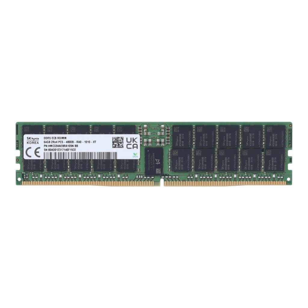 SK Hynix RAM 1x 64GB DDR5-4800MHz ECC RDIMM PC5-38400R CL40 1.1V HMCG94MEBRA